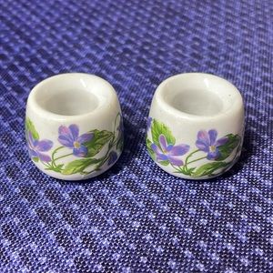 FUNNY DESIGN Porcelain Purple Flower Design Germany Mini Candle Holder Set of 2